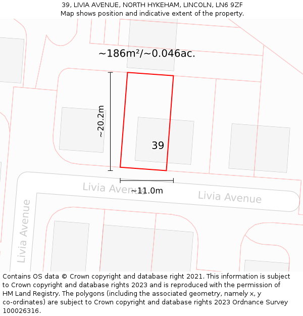 39, LIVIA AVENUE, NORTH HYKEHAM, LINCOLN, LN6 9ZF: Plot and title map