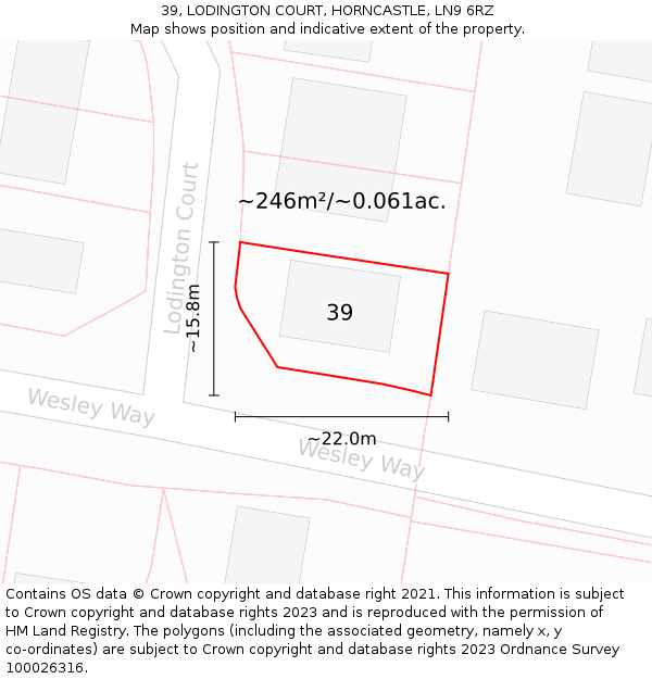 39, LODINGTON COURT, HORNCASTLE, LN9 6RZ: Plot and title map