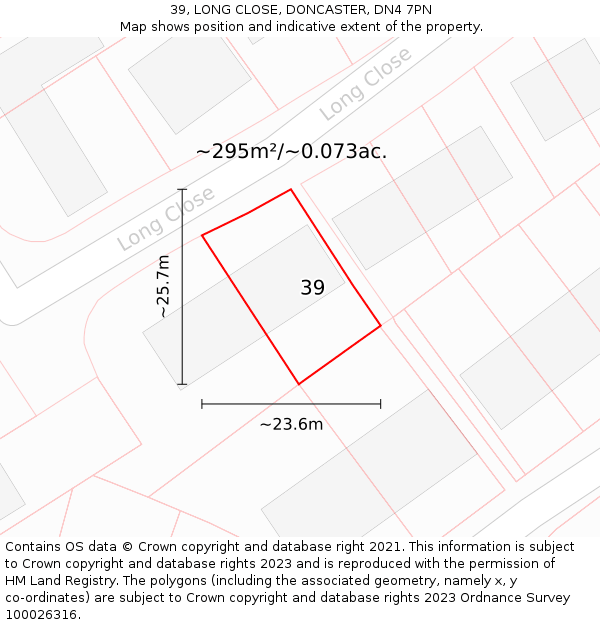 39, LONG CLOSE, DONCASTER, DN4 7PN: Plot and title map