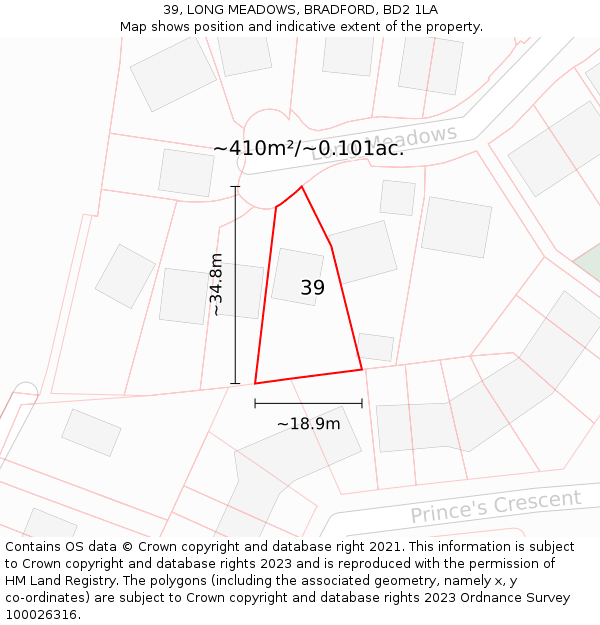 39, LONG MEADOWS, BRADFORD, BD2 1LA: Plot and title map