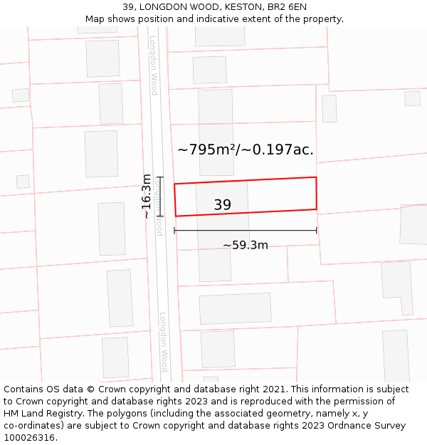 39, LONGDON WOOD, KESTON, BR2 6EN: Plot and title map