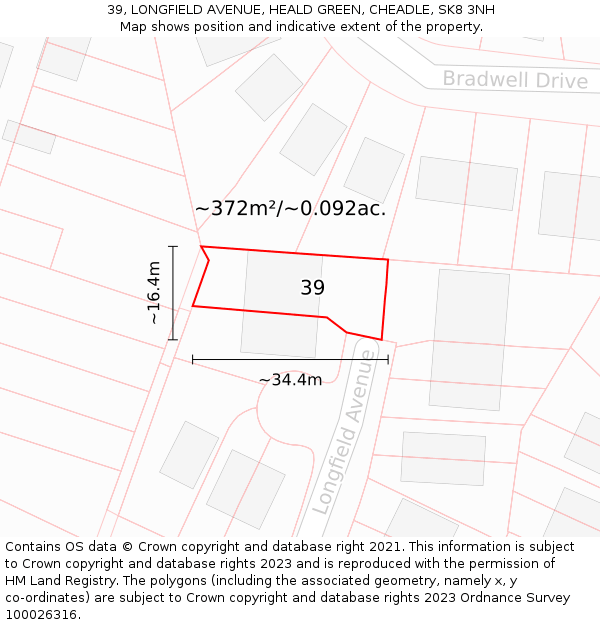 39, LONGFIELD AVENUE, HEALD GREEN, CHEADLE, SK8 3NH: Plot and title map