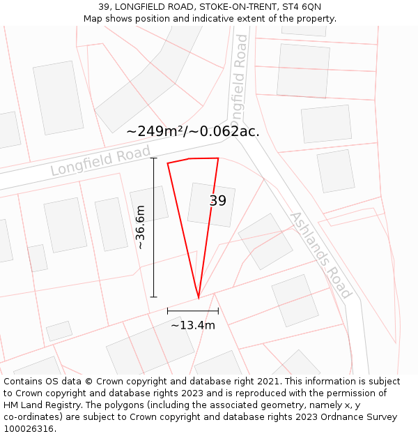39, LONGFIELD ROAD, STOKE-ON-TRENT, ST4 6QN: Plot and title map
