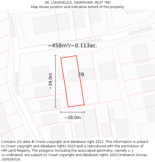 39, LONGFIELDS, SWAFFHAM, PE37 7RH: Plot and title map