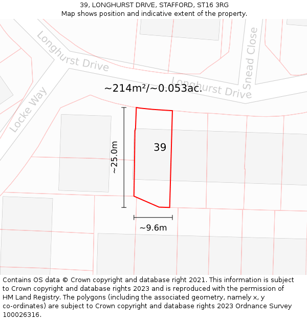 39, LONGHURST DRIVE, STAFFORD, ST16 3RG: Plot and title map