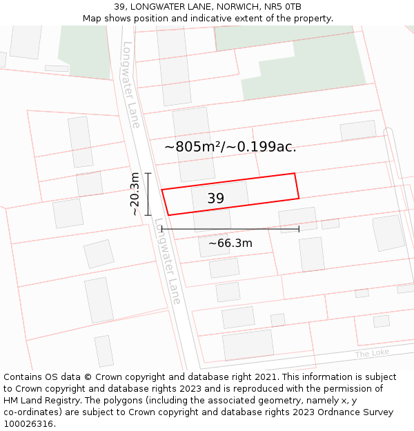 39, LONGWATER LANE, NORWICH, NR5 0TB: Plot and title map