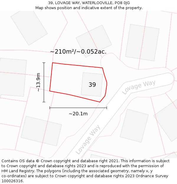 39, LOVAGE WAY, WATERLOOVILLE, PO8 0JG: Plot and title map