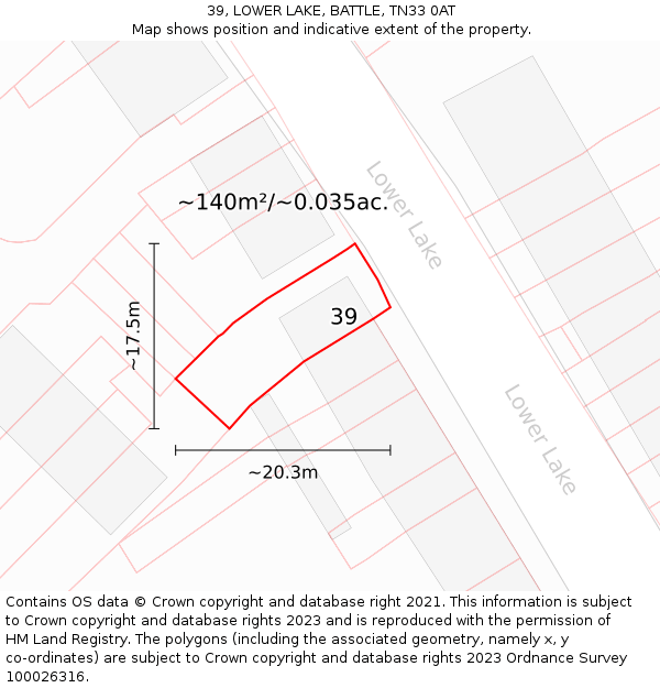 39, LOWER LAKE, BATTLE, TN33 0AT: Plot and title map