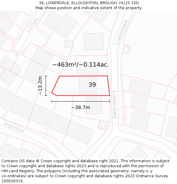 39, LOWERDALE, ELLOUGHTON, BROUGH, HU15 1SD: Plot and title map