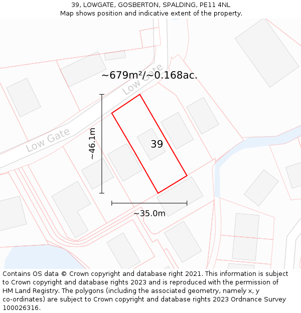 39, LOWGATE, GOSBERTON, SPALDING, PE11 4NL: Plot and title map