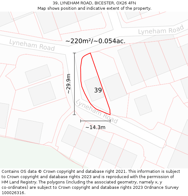 39, LYNEHAM ROAD, BICESTER, OX26 4FN: Plot and title map