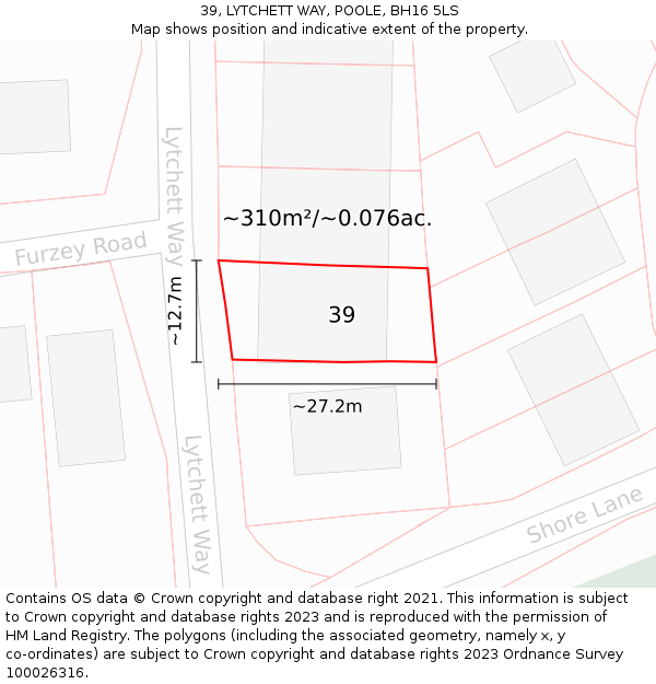39, LYTCHETT WAY, POOLE, BH16 5LS: Plot and title map