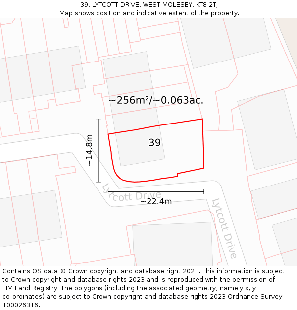 39, LYTCOTT DRIVE, WEST MOLESEY, KT8 2TJ: Plot and title map