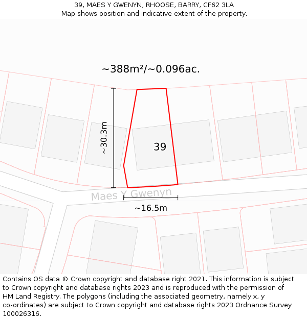 39, MAES Y GWENYN, RHOOSE, BARRY, CF62 3LA: Plot and title map