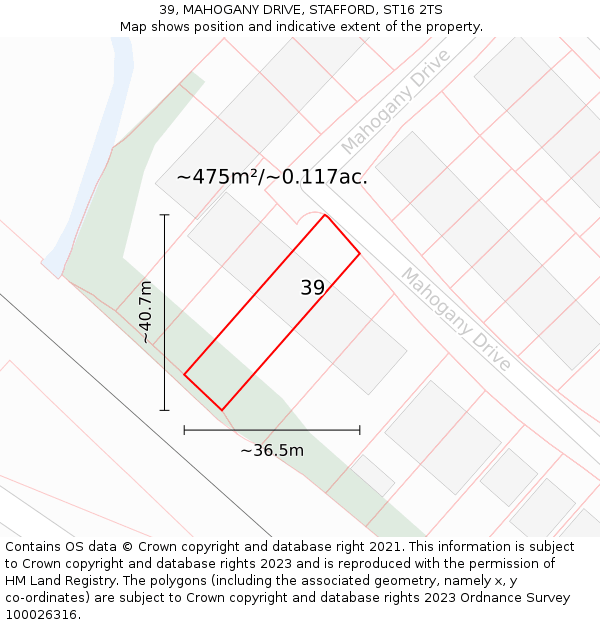 39, MAHOGANY DRIVE, STAFFORD, ST16 2TS: Plot and title map