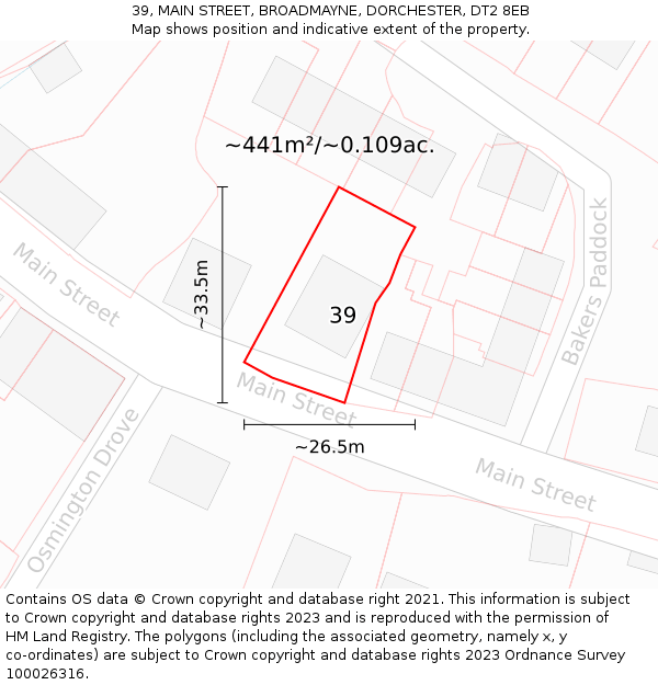 39, MAIN STREET, BROADMAYNE, DORCHESTER, DT2 8EB: Plot and title map