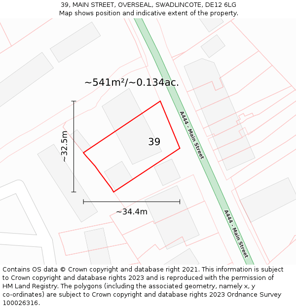 39, MAIN STREET, OVERSEAL, SWADLINCOTE, DE12 6LG: Plot and title map