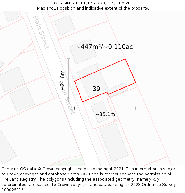 39, MAIN STREET, PYMOOR, ELY, CB6 2ED: Plot and title map