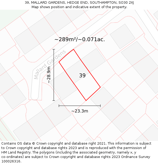 39, MALLARD GARDENS, HEDGE END, SOUTHAMPTON, SO30 2XJ: Plot and title map