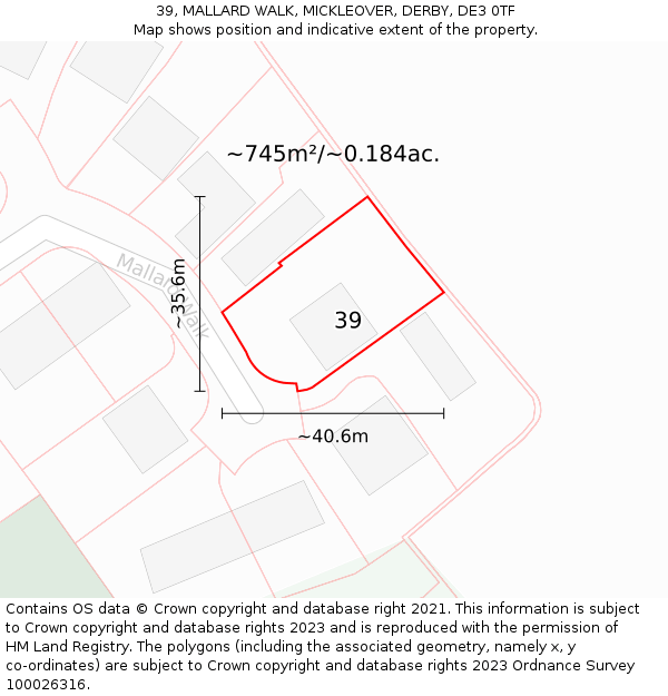 39, MALLARD WALK, MICKLEOVER, DERBY, DE3 0TF: Plot and title map