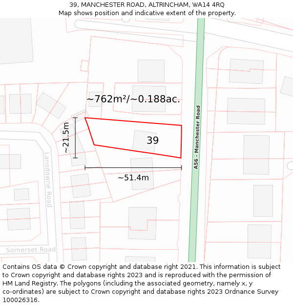 39, MANCHESTER ROAD, ALTRINCHAM, WA14 4RQ: Plot and title map