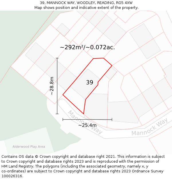 39, MANNOCK WAY, WOODLEY, READING, RG5 4XW: Plot and title map
