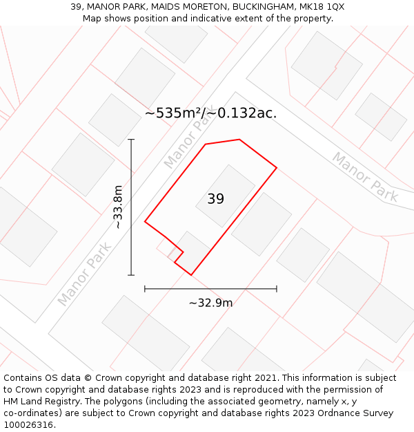 39, MANOR PARK, MAIDS MORETON, BUCKINGHAM, MK18 1QX: Plot and title map