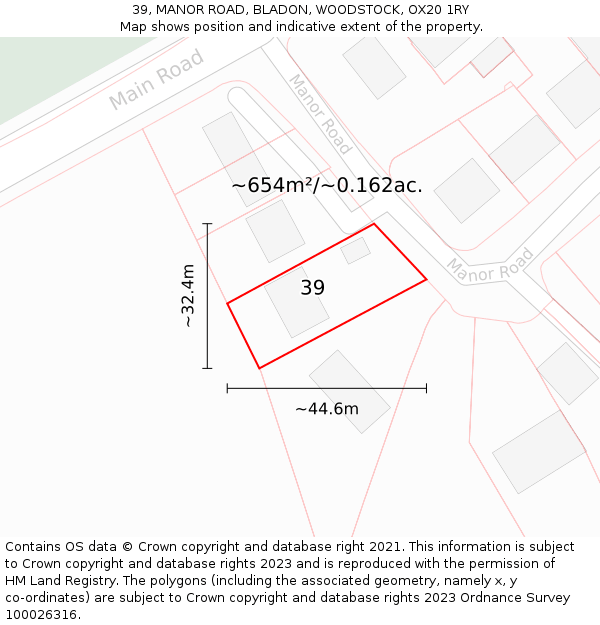 39, MANOR ROAD, BLADON, WOODSTOCK, OX20 1RY: Plot and title map