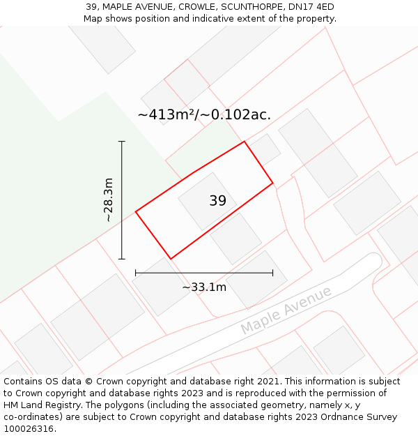 39, MAPLE AVENUE, CROWLE, SCUNTHORPE, DN17 4ED: Plot and title map