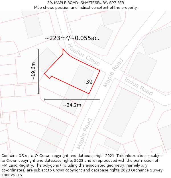 39, MAPLE ROAD, SHAFTESBURY, SP7 8FR: Plot and title map