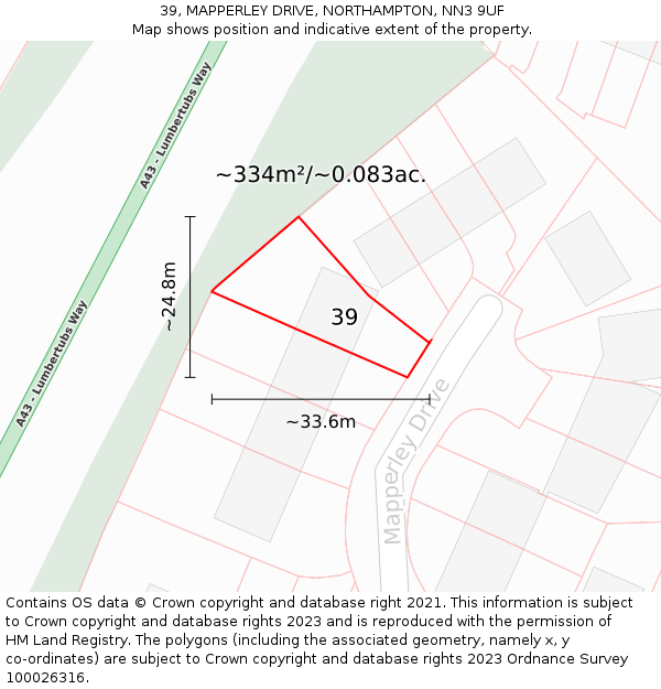 39, MAPPERLEY DRIVE, NORTHAMPTON, NN3 9UF: Plot and title map