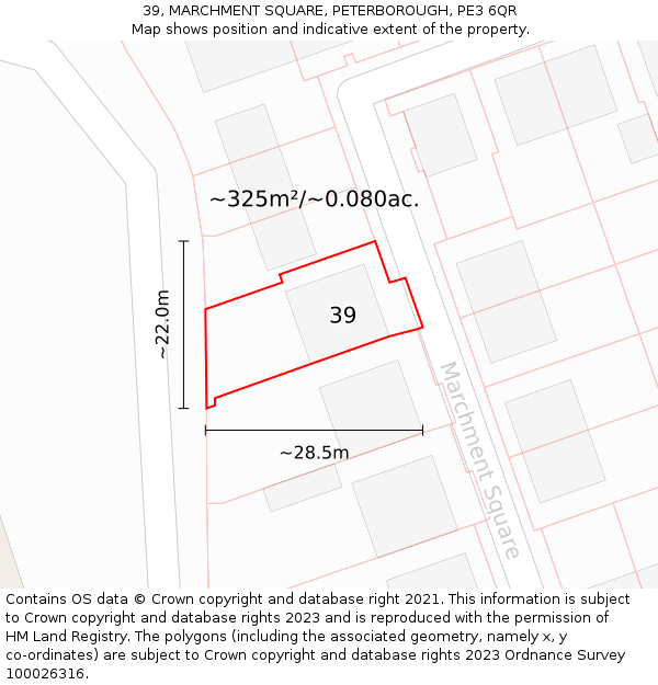 39, MARCHMENT SQUARE, PETERBOROUGH, PE3 6QR: Plot and title map
