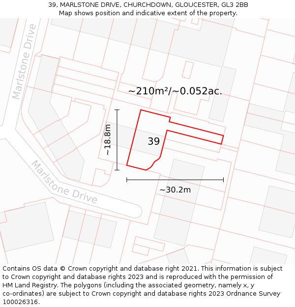 39, MARLSTONE DRIVE, CHURCHDOWN, GLOUCESTER, GL3 2BB: Plot and title map