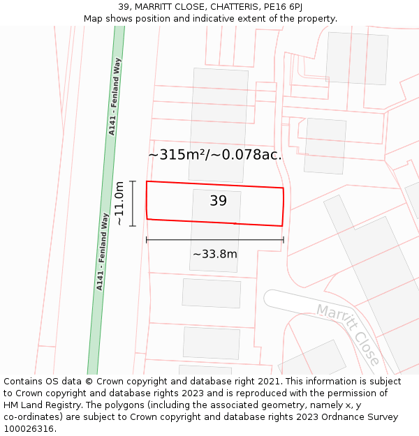 39, MARRITT CLOSE, CHATTERIS, PE16 6PJ: Plot and title map