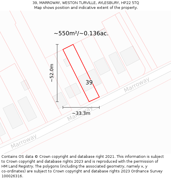 39, MARROWAY, WESTON TURVILLE, AYLESBURY, HP22 5TQ: Plot and title map