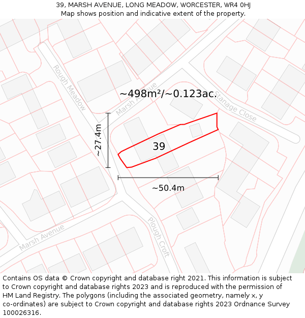 39, MARSH AVENUE, LONG MEADOW, WORCESTER, WR4 0HJ: Plot and title map