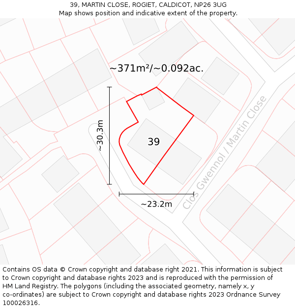 39, MARTIN CLOSE, ROGIET, CALDICOT, NP26 3UG: Plot and title map