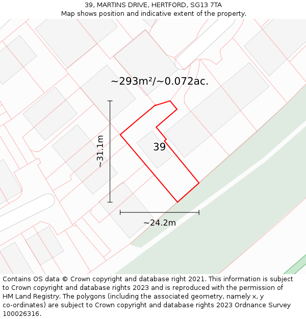 39, MARTINS DRIVE, HERTFORD, SG13 7TA: Plot and title map
