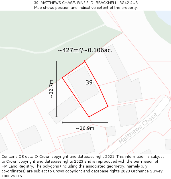 39, MATTHEWS CHASE, BINFIELD, BRACKNELL, RG42 4UR: Plot and title map