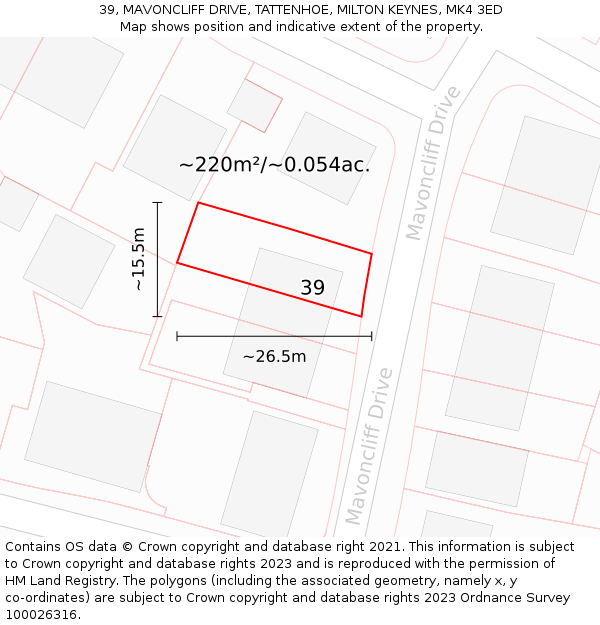 39, MAVONCLIFF DRIVE, TATTENHOE, MILTON KEYNES, MK4 3ED: Plot and title map