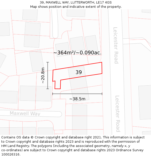 39, MAXWELL WAY, LUTTERWORTH, LE17 4GS: Plot and title map