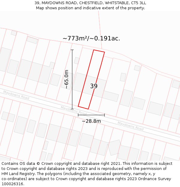 39, MAYDOWNS ROAD, CHESTFIELD, WHITSTABLE, CT5 3LL: Plot and title map