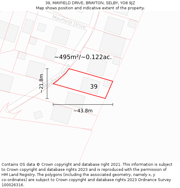 39, MAYFIELD DRIVE, BRAYTON, SELBY, YO8 9JZ: Plot and title map