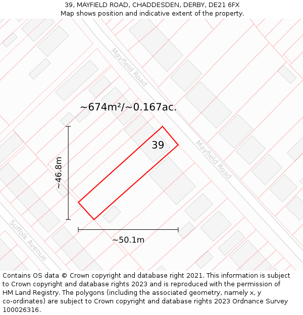 39, MAYFIELD ROAD, CHADDESDEN, DERBY, DE21 6FX: Plot and title map