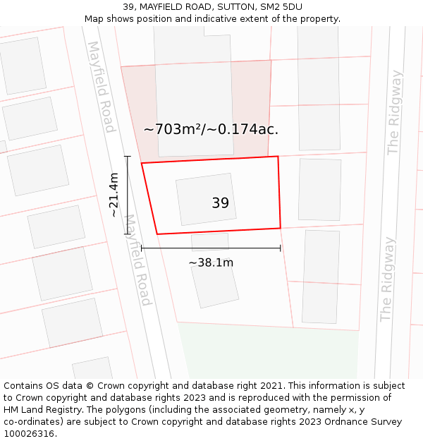 39, MAYFIELD ROAD, SUTTON, SM2 5DU: Plot and title map