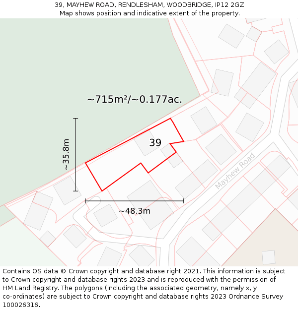 39, MAYHEW ROAD, RENDLESHAM, WOODBRIDGE, IP12 2GZ: Plot and title map