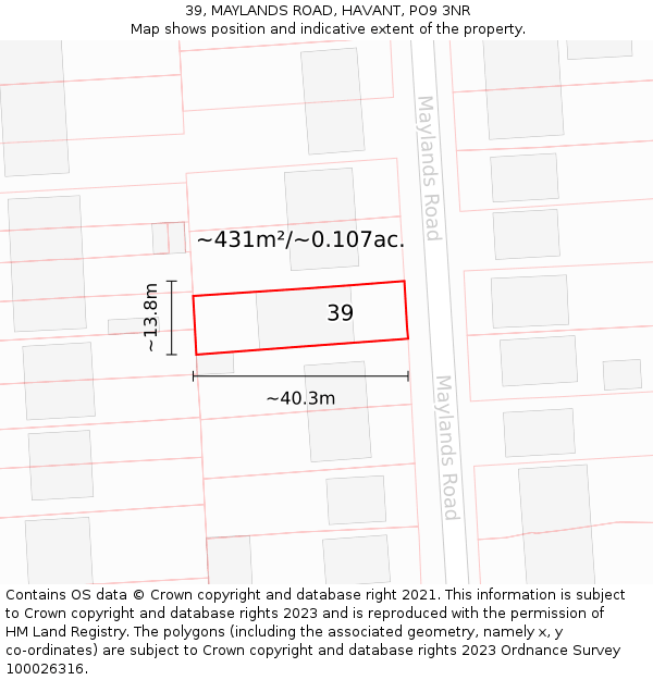 39, MAYLANDS ROAD, HAVANT, PO9 3NR: Plot and title map