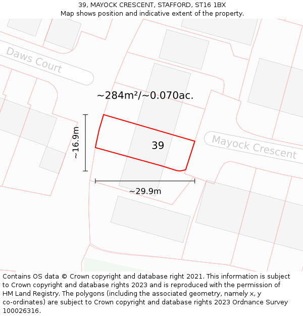 39, MAYOCK CRESCENT, STAFFORD, ST16 1BX: Plot and title map