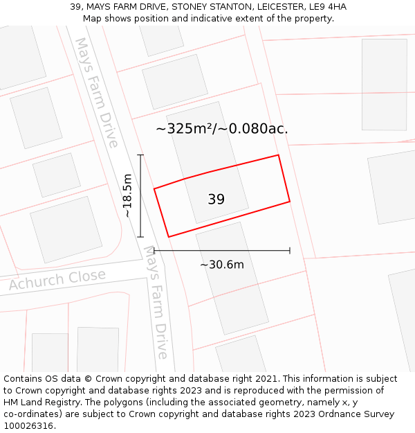 39, MAYS FARM DRIVE, STONEY STANTON, LEICESTER, LE9 4HA: Plot and title map