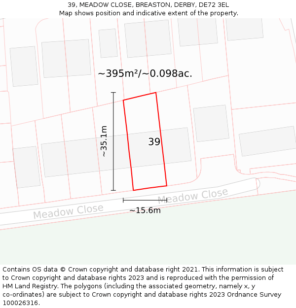 39, MEADOW CLOSE, BREASTON, DERBY, DE72 3EL: Plot and title map